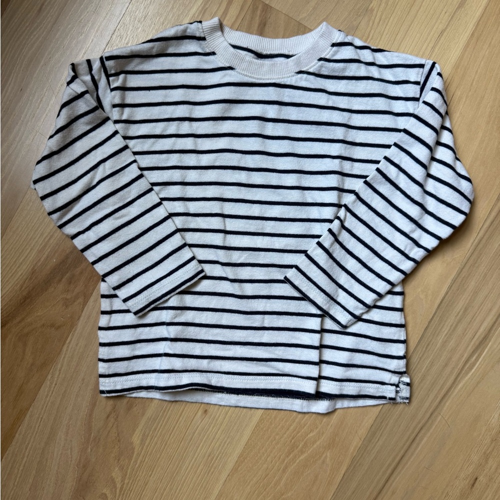 Zara Kids Navy and White Striped Long Sleeve Tee